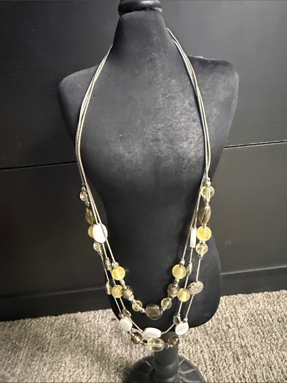 Multi-Strand Glass Bead Necklace in Yellow and Brown